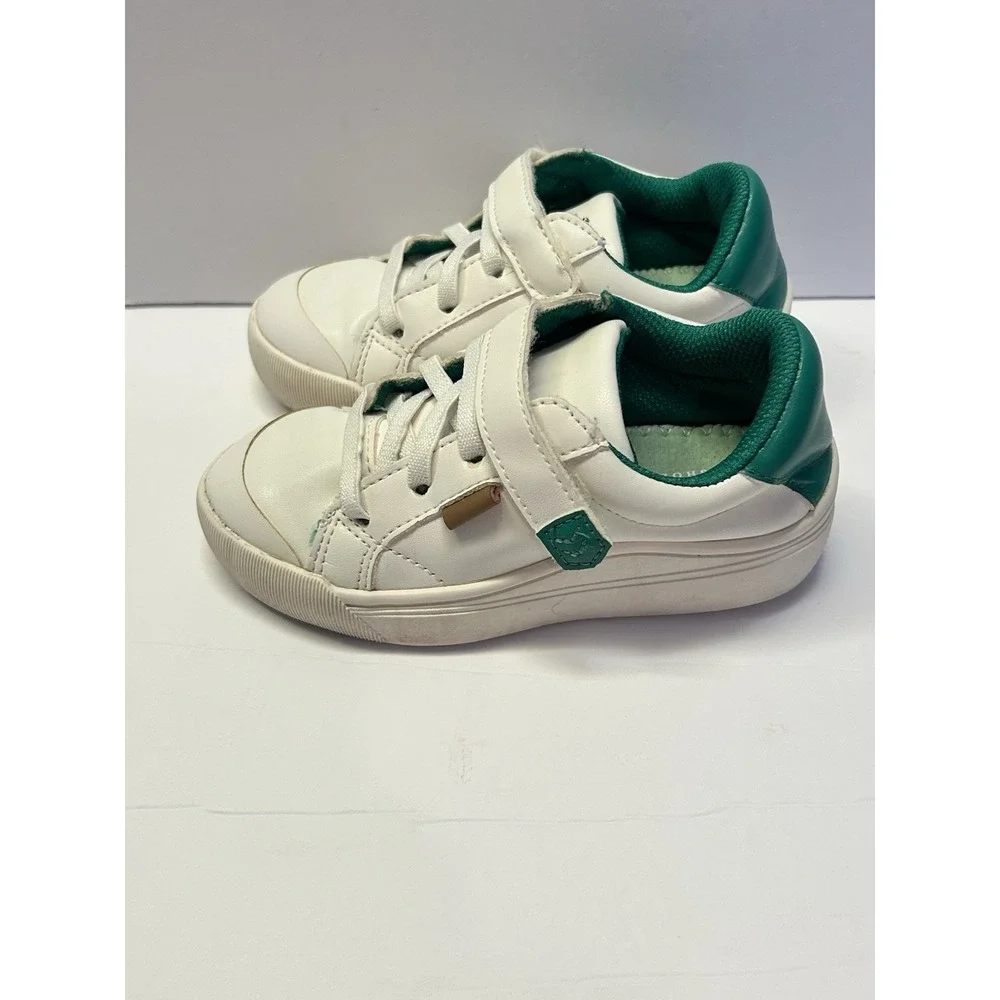 Dr Scholls Kids White Green Low Top Hook and Loop Sneakers Shoes